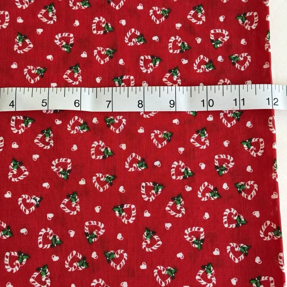 Vintage Wamsutta Candy Cane Hearts Fabric Christmas Fabric Quilting Xmas BTY